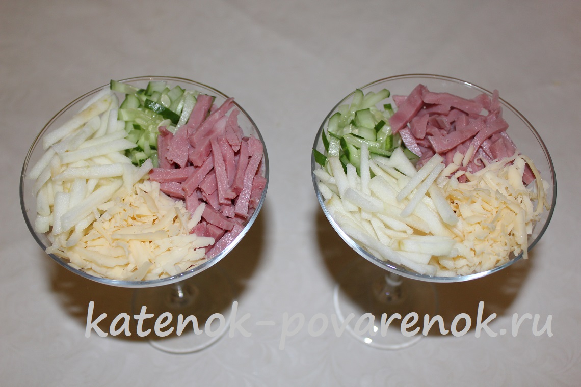 Салат нежность с ветчиной, сыром и огурцом - пошаговый рецепт с фото